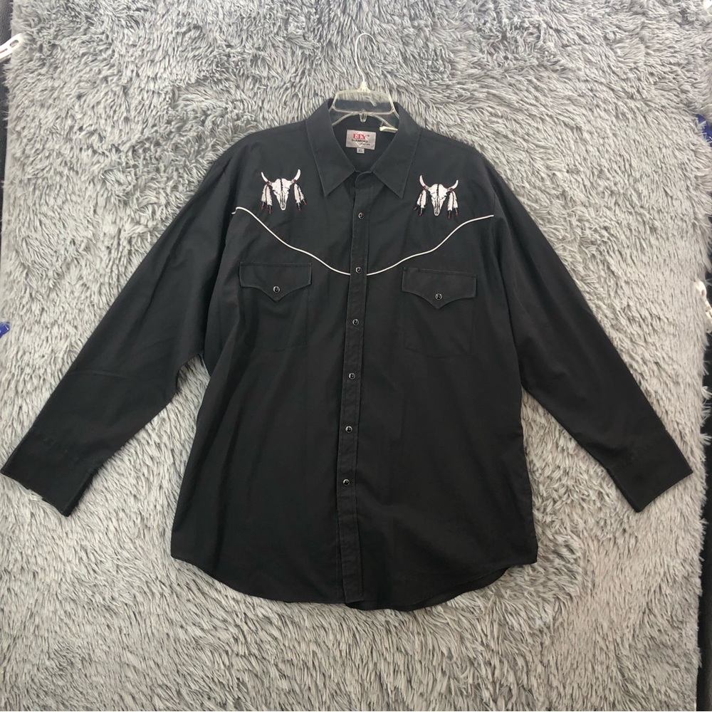 Ely Diamond Shirt Mens XL Pearl Snap Embroidered Southwest Aztec Vintage